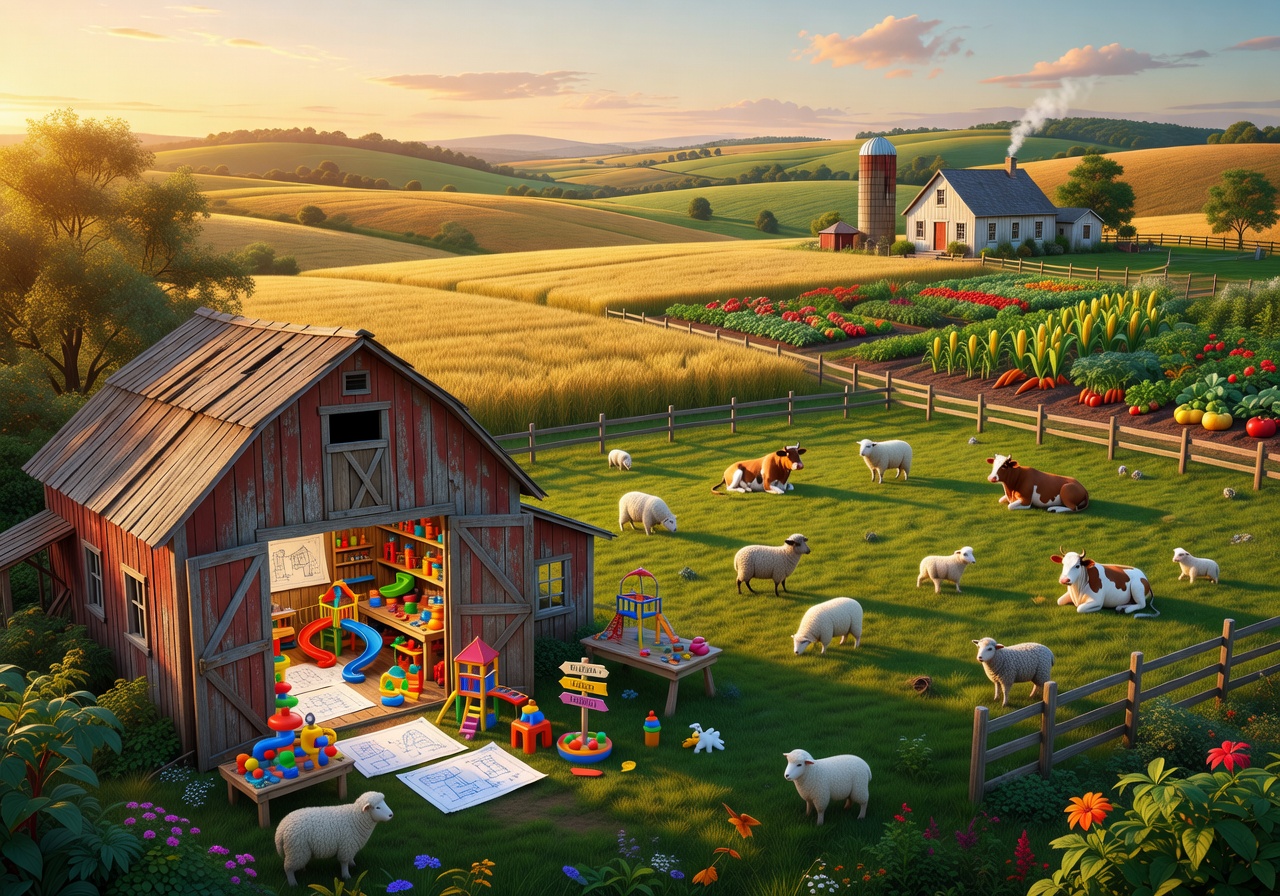 Beautiful digital farm landscape showing the origins of Socialplaygroundcentrl