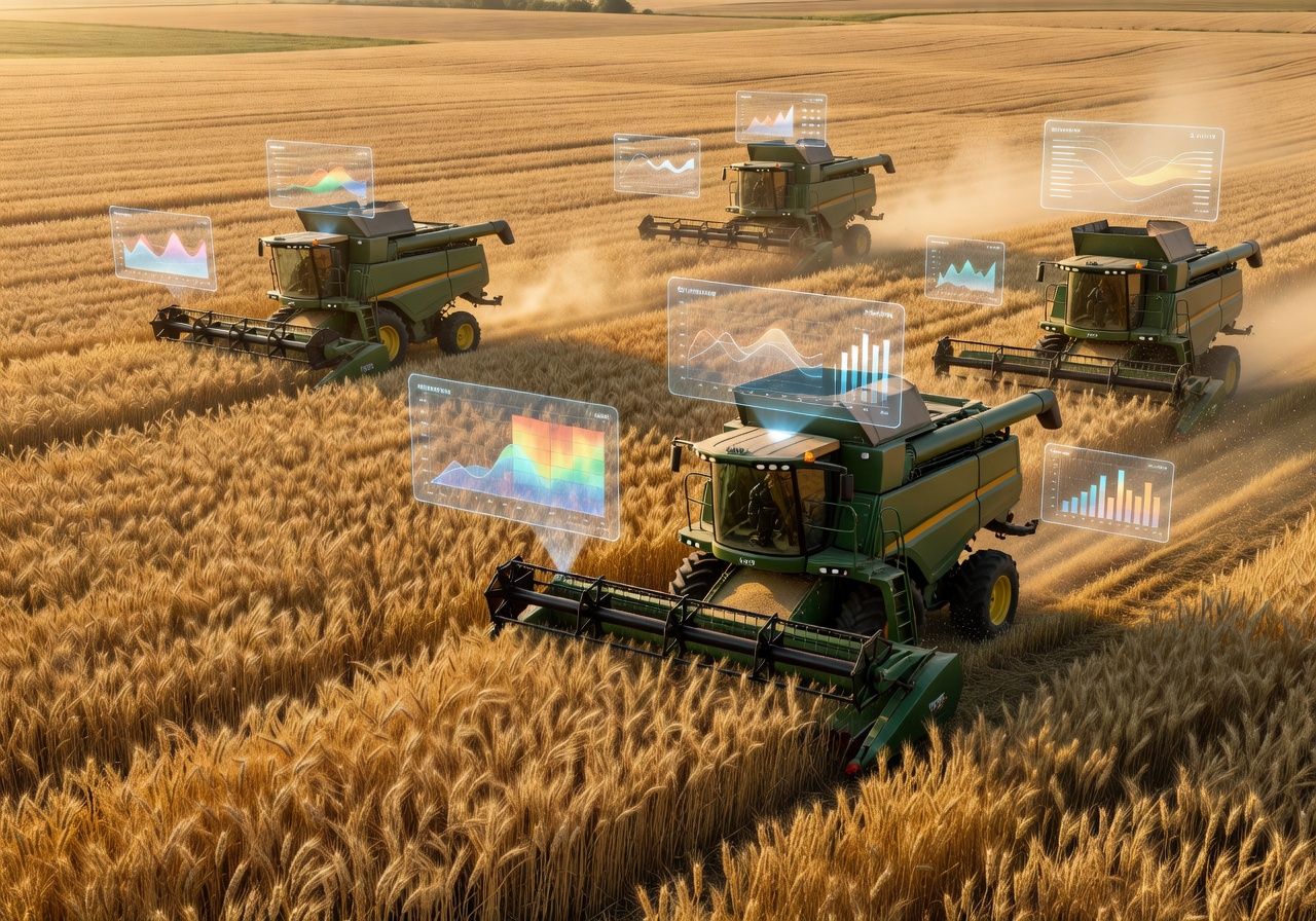 Golden wheat harvest displaying premium farm dashboard visuals